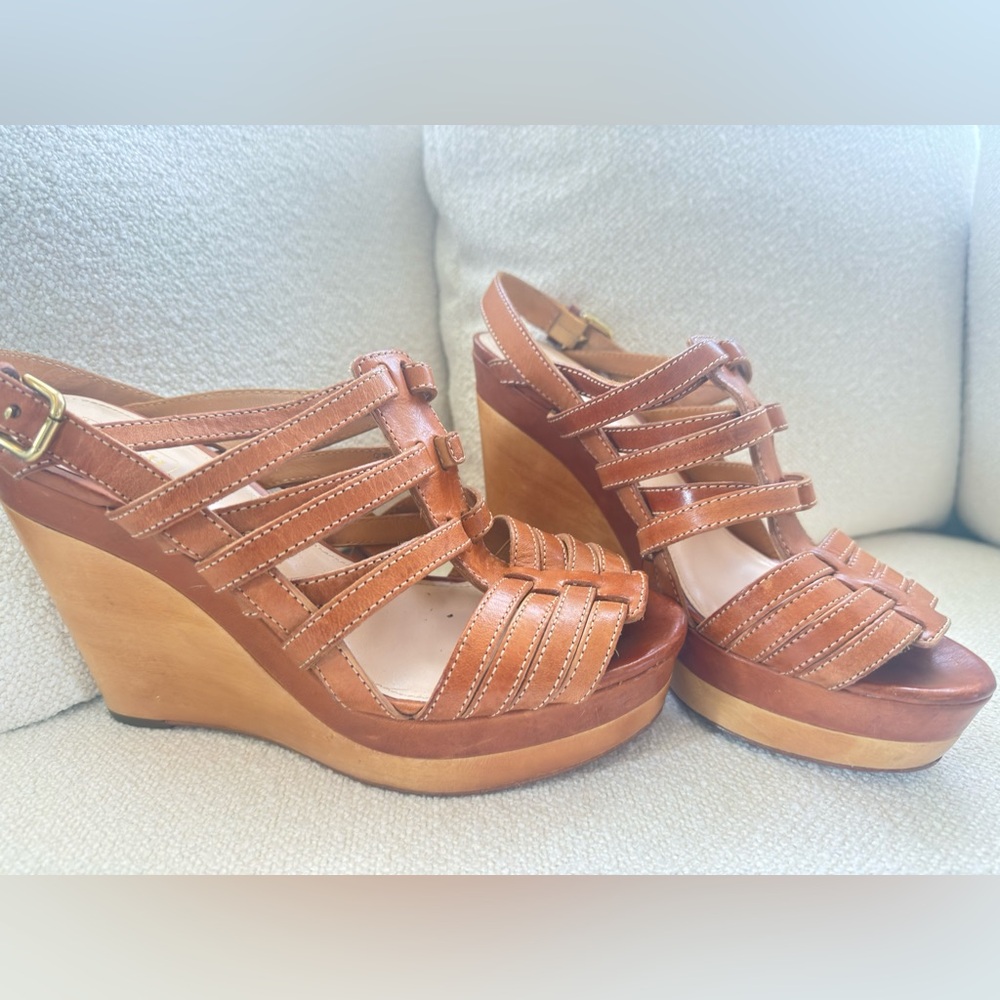 Brown Strappy Wedge Sandals